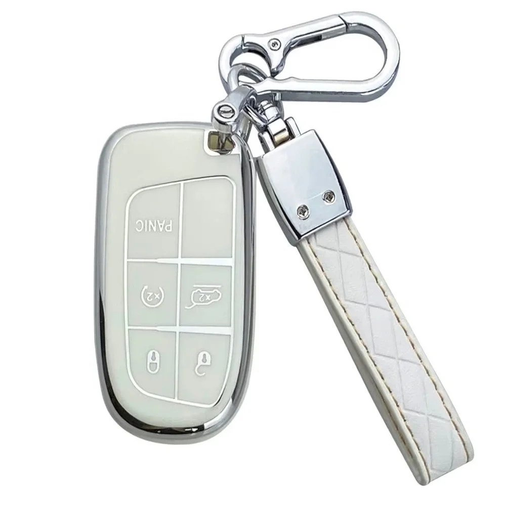 White Key Fob Cover for Jeep Grand Cherokee Compass Cherokee Renegade Keychain